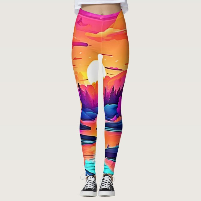 Leggings Sunset Lake Fantasy Art (Anverso)