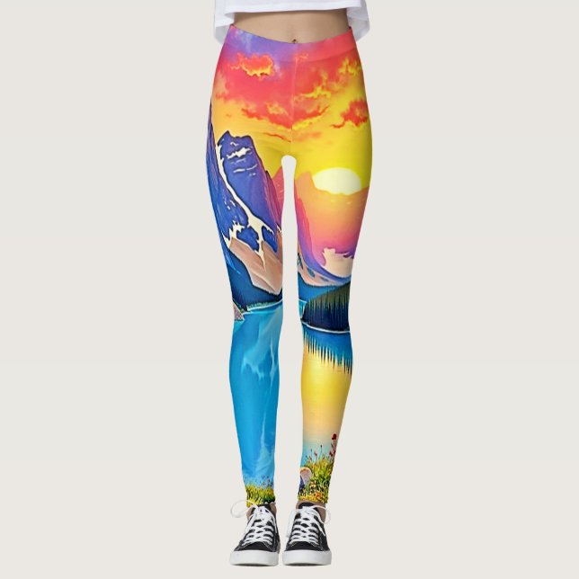 Leggings Sunset Mountain Lake Majesty Art (Anverso)