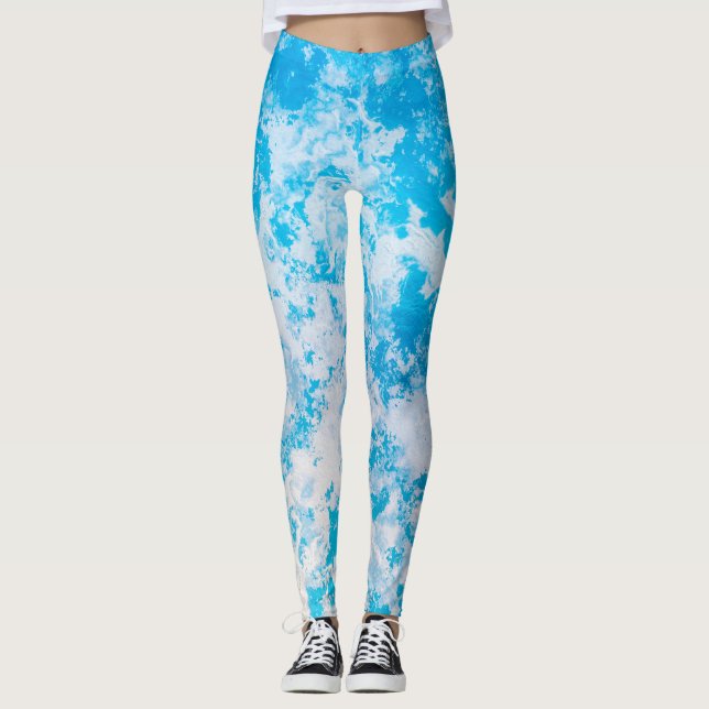 Leggings Superficie del planeta de hielo azul y blanco (Anverso)