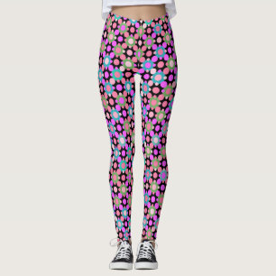 Leggings Superponer puntos de polka en rosa y verde. Black