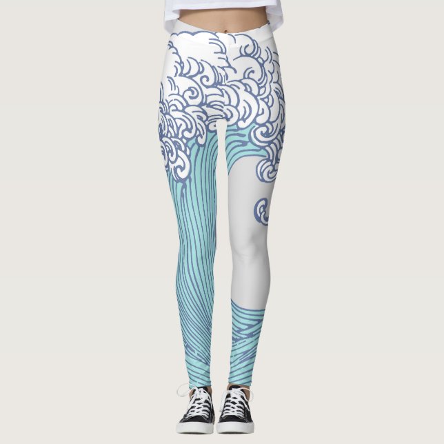 Leggings Surf asiático japonés ondea arte oceánico (Anverso)