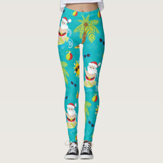 Leggings Surfing Santa Claus para Navidades tropicales