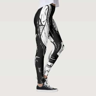 Leggings Surrealismo en línea negro y blanco
