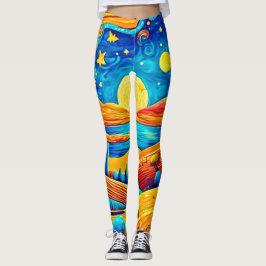 Leggings Surrealismo nocturno estrellado arte Personalizado
