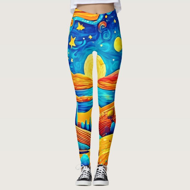 Leggings Surrealismo nocturno estrellado arte Personalizado (Anverso)