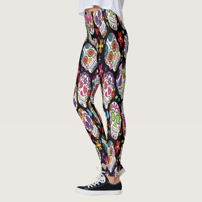 Leggings Surtido de cráneo del azúcar del arco iris (Izquierda)