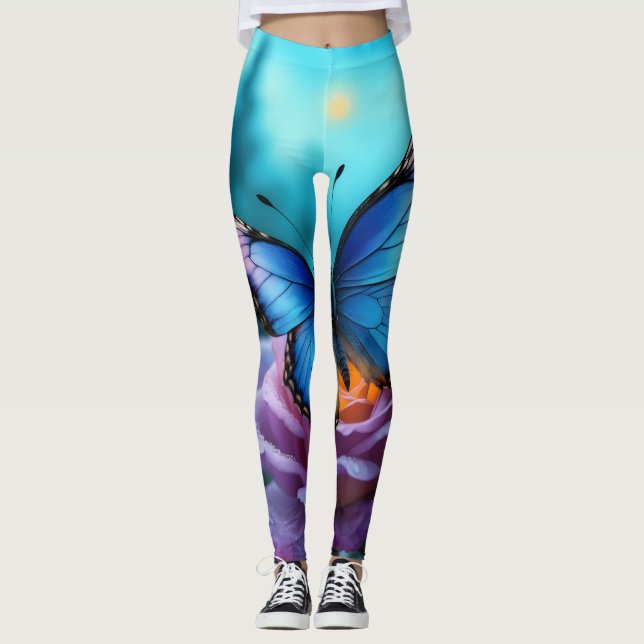 Leggings Susurros de la mariposa azul del jardín y Rosa Mau (Anverso)
