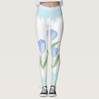 Leggings Susurros de primavera: tulipanes azules sobre lien