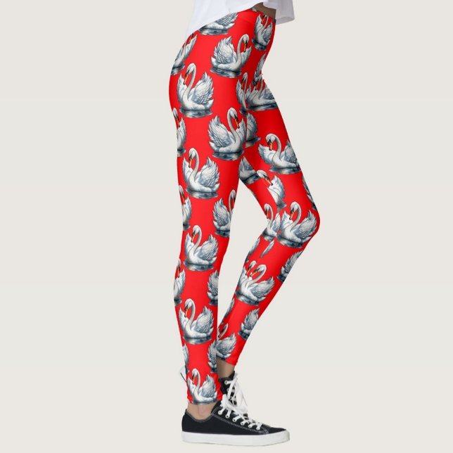 Leggings Swan Birds Pattern Design on Red (Subido por el creador)