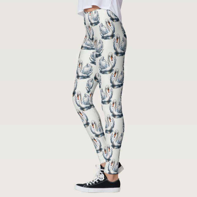 Leggings Swan Birds Pattern Design on White  (Subido por el creador)