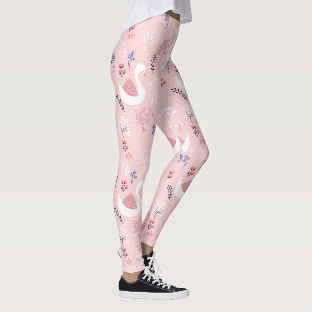 Leggings Sweet White Swans On Pastel Pink Floral Ballet (Derecha)