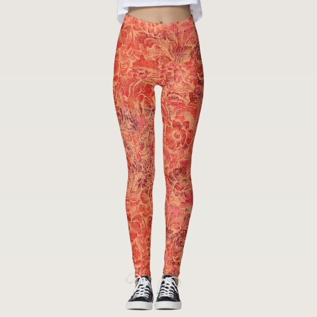 Leggings Swirling Flowers and Vines in Red Hues (Anverso)