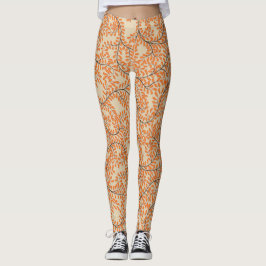 Leggings Swirling Orange Leaves on Beige Background