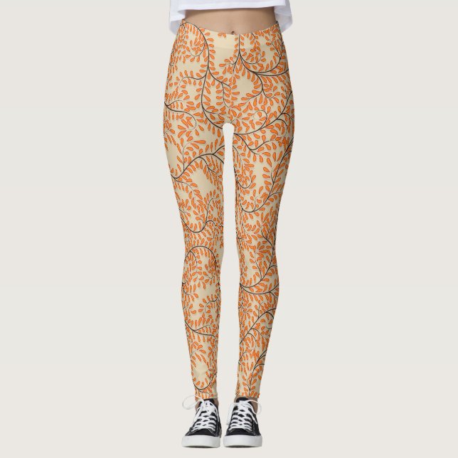 Leggings Swirling Orange Leaves on Beige Background (Anverso)