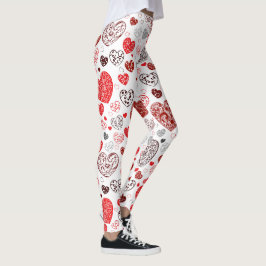 Leggings Swirling Red Decorative Heart Pattern