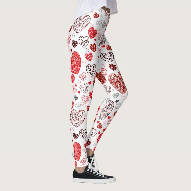 Leggings Swirling Red Decorative Heart Pattern (Derecha)
