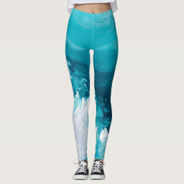 Leggings Swirling Turquoise Waves Abstract Ocean Wave Art