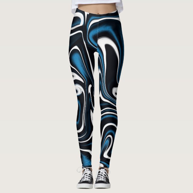 Leggings Swirls azul, negro y blanco (Anverso)