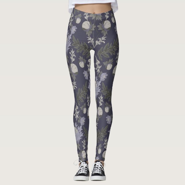 Leggings Symmetrical dark purple floral pattern (Anverso)