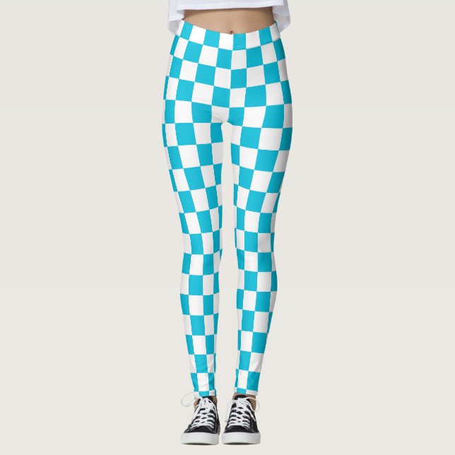 Leggings Tablero de ajedrez clásico azul acuático (Anverso)