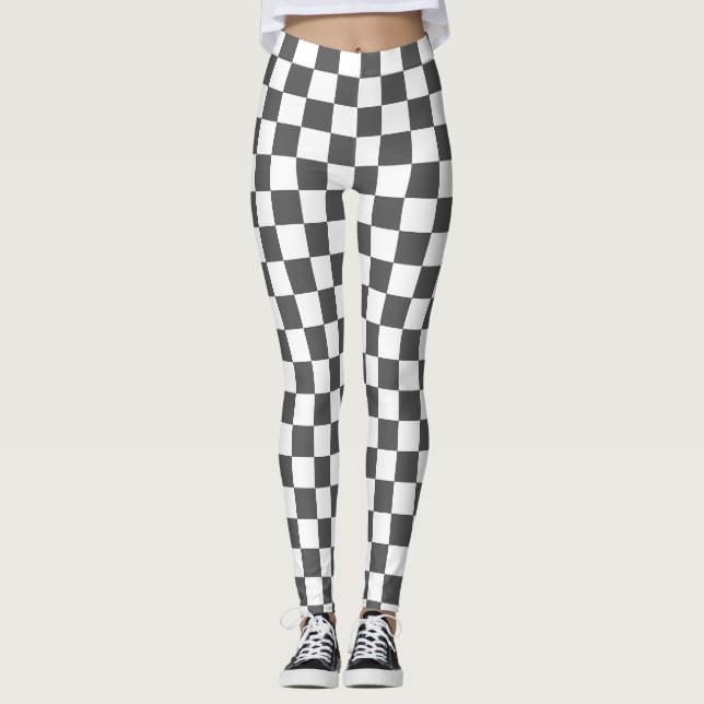 Leggings Tablero de ajedrez clásico gris oscuro (Anverso)