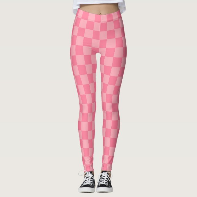 Leggings Tablero de ajedrez rosa elegante (Anverso)