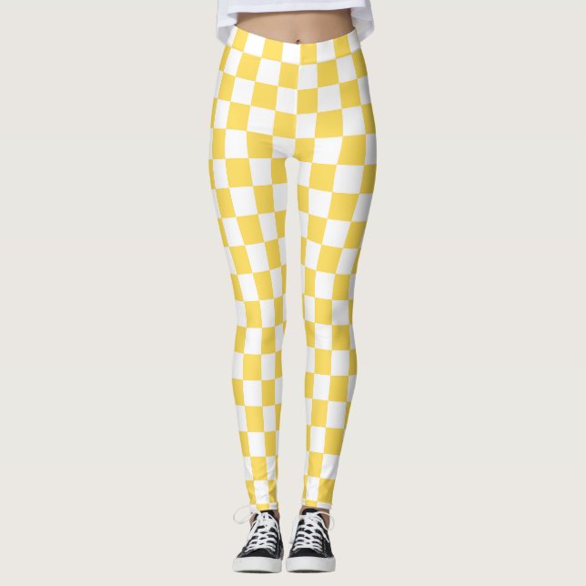 Leggings Tablero de ajedrez visual clásico amarillo (Anverso)