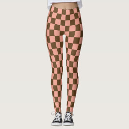Leggings Tablero de cheques de color marrón oscuro y rosa c