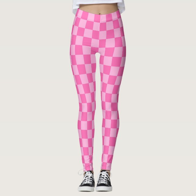 Leggings Tablero de cheques rosa caliente (Anverso)