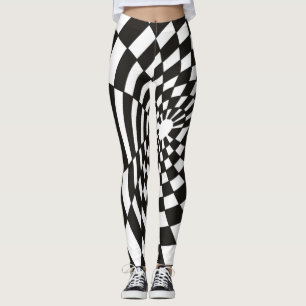 Leggings Tablero de damas deformado en blanco y negro