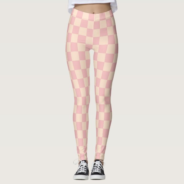 Leggings Tablero de verificación rosa y crema (Anverso)