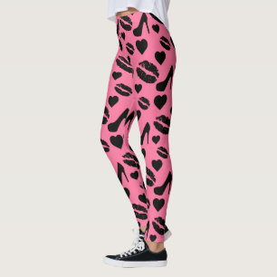 Leggings Tacones Altos Negros Besos Labios Maquillaje Coraz