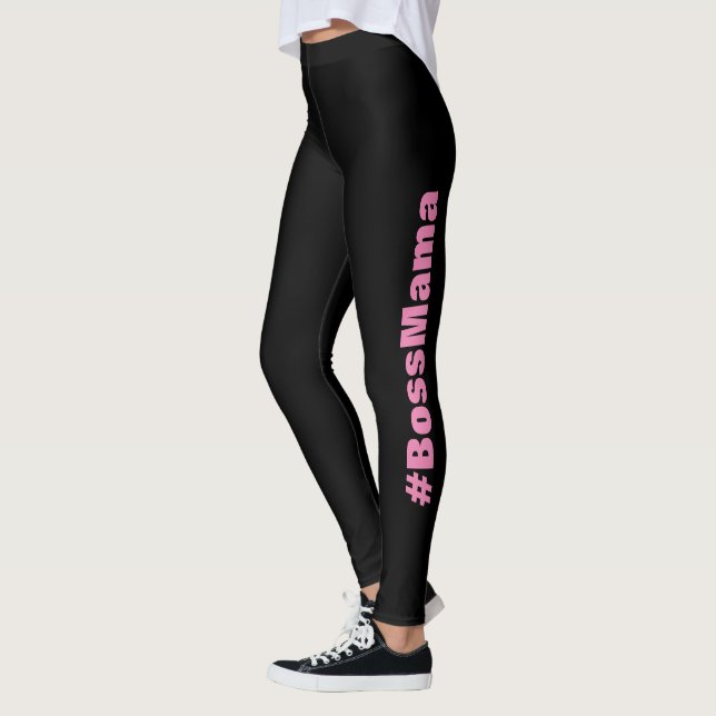 Leggings Talla personalizada de mamá, jefe negro rosado (Izquierda)