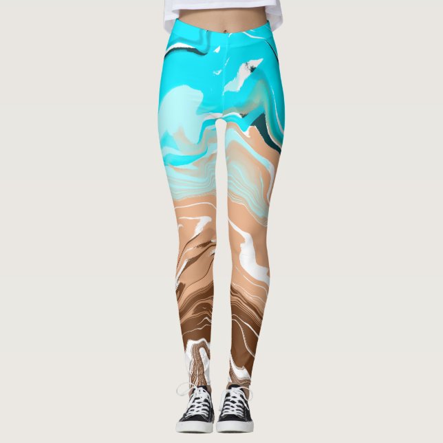 Leggings Tan al arte del fluido azul de Ombre (Anverso)