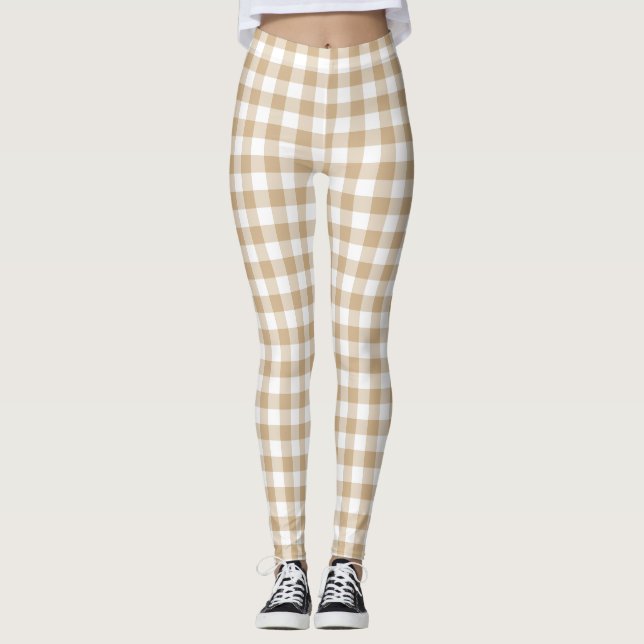 Leggings Tan Beige White Gingham Plaid (Anverso)