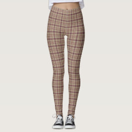 Leggings Tan Burgundy Plaid Classic Pattern