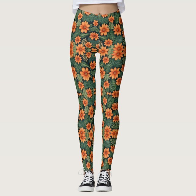 Leggings Tangelo tropical: Oasis florero vibrante (Anverso)