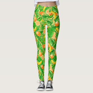 Leggings Tangerinas, plátanos y hojas tropicales