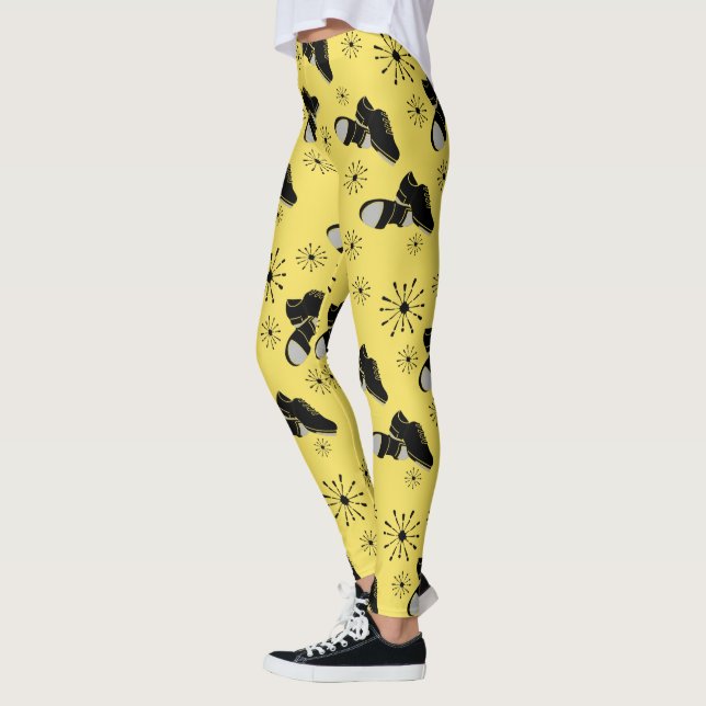 Leggings Tap Dancers Gold y Black Tap Shoes Pattercados (Izquierda)