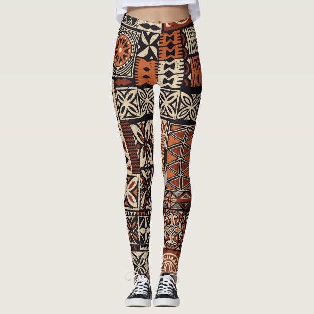 Leggings Tapa hawaiano: Patchwork tribal (Anverso)
