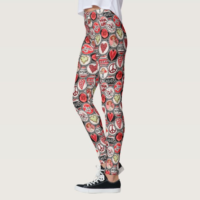 Leggings Tapón de frasco retro rojo El día de San Valentín  (Izquierda)