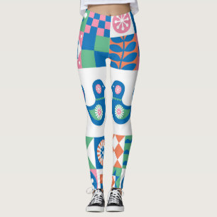 Leggings Tarjeta floral folclórica: Diseño escandinavo.