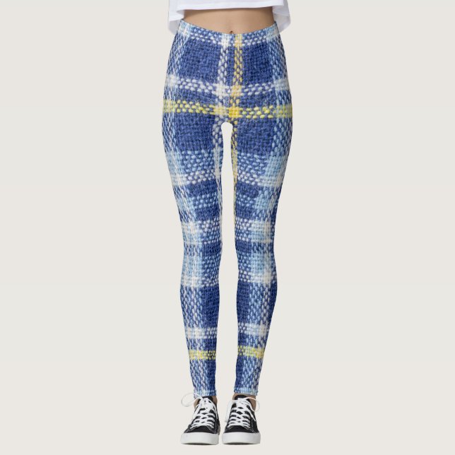 Leggings Tartán amarillo azul: Plata de moda (Anverso)