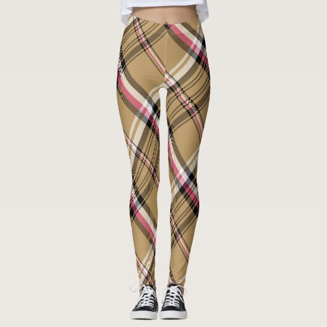 Leggings tartán beige rosado caliente (Anverso)