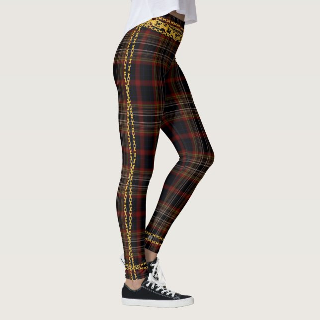 Leggings Tartán de la cadena dorada Black Red Plaid (Derecha)