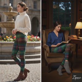 Leggings Tartan de Navidad Cuadrado Verde Rojo Clásico