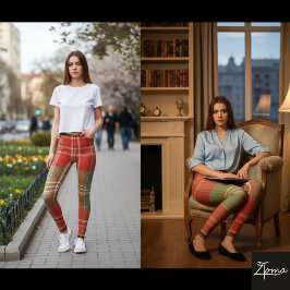 Leggings Tartan Marrón Rojo Grande de Salvia Vertical