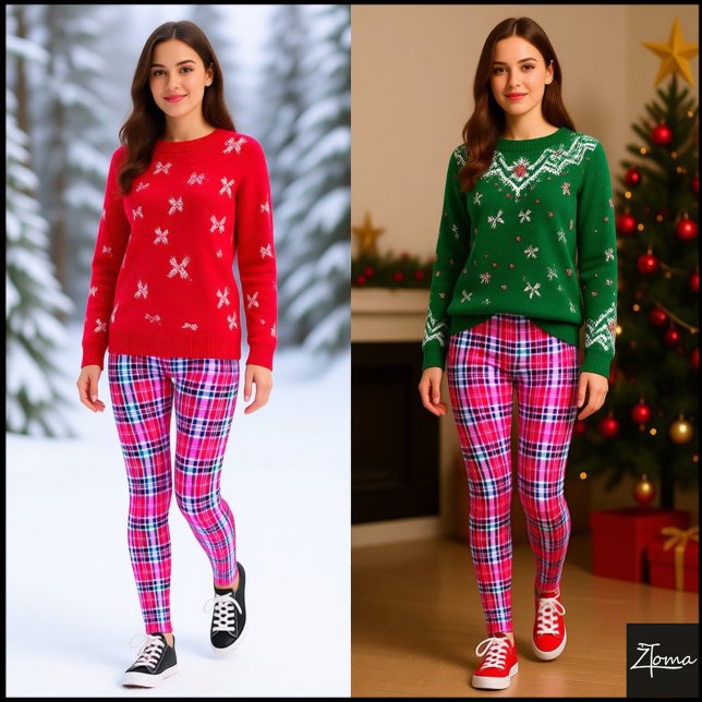 Leggings Tartan Moderno Denso Magenta Rosa Fuerte (Subido por el creador)