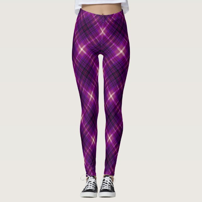 Leggings Tartán moderno morado rosado profundo (Anverso)