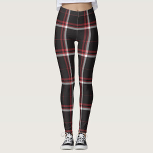 Leggings Tartán patrón revestido rojo negro rayado blanco